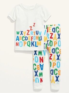 Old Navy 2-Piece Pajama Set White Multicolor Alphabet Toddler Size 5T